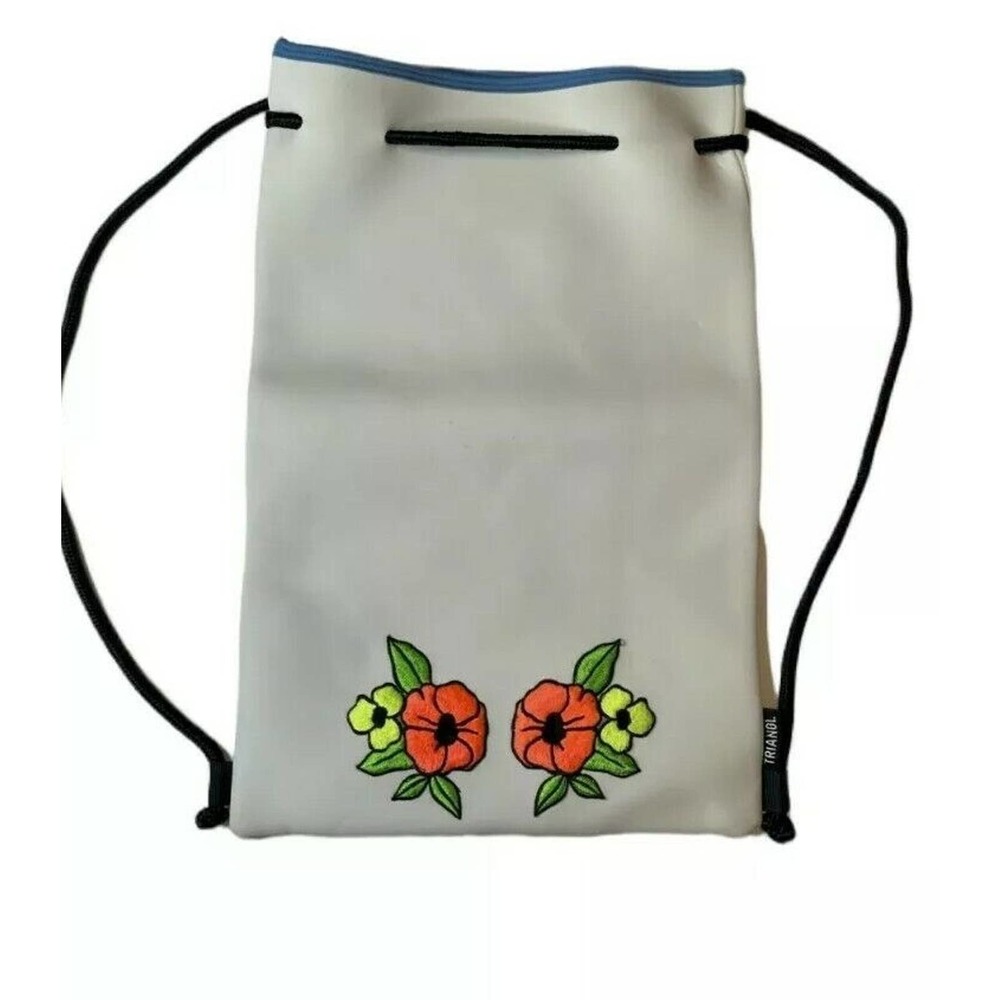 Triangl Drawstring Tan Pink Tropical Flower Neoprene Backpack Pool Beach…